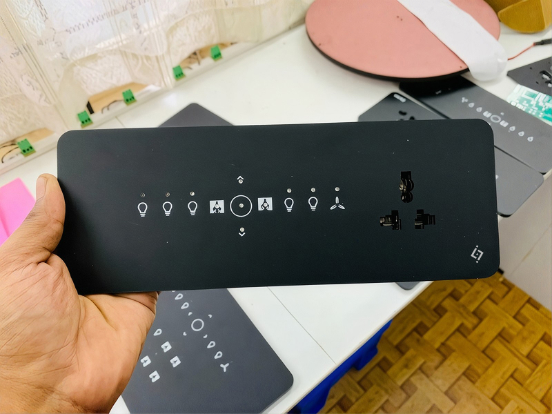 Black panel with socket