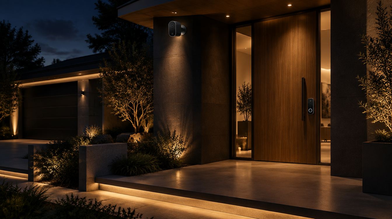 Contemporary entrance with a connected door lock